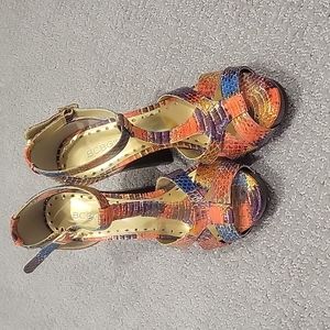 BCBGirls Snake Print Heels Sandals 7.5 Multicolor Stiletto Platform